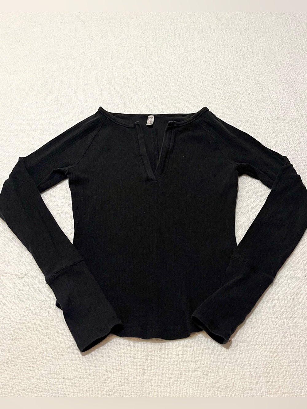 Free People Intimately black ribbed long sleeve v neck top size Small